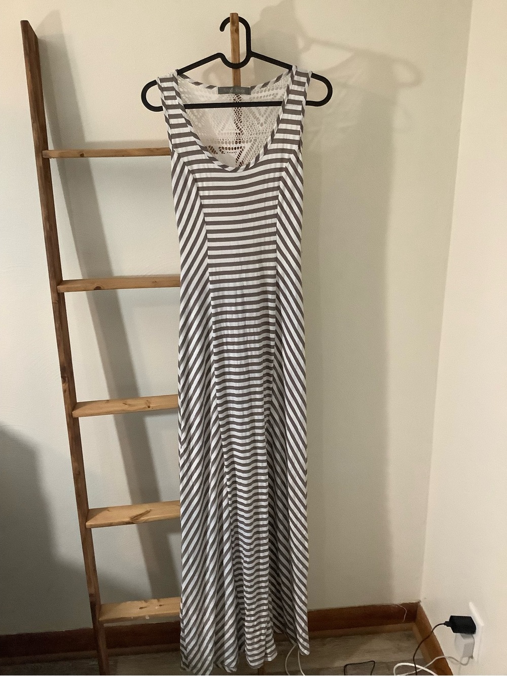 finn & clover Gray and White Striped Sleeveless Maxi Dress